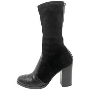 Chanel Black‎ Suede Logo Sock Boots Zip-Up Block Heel Size 39